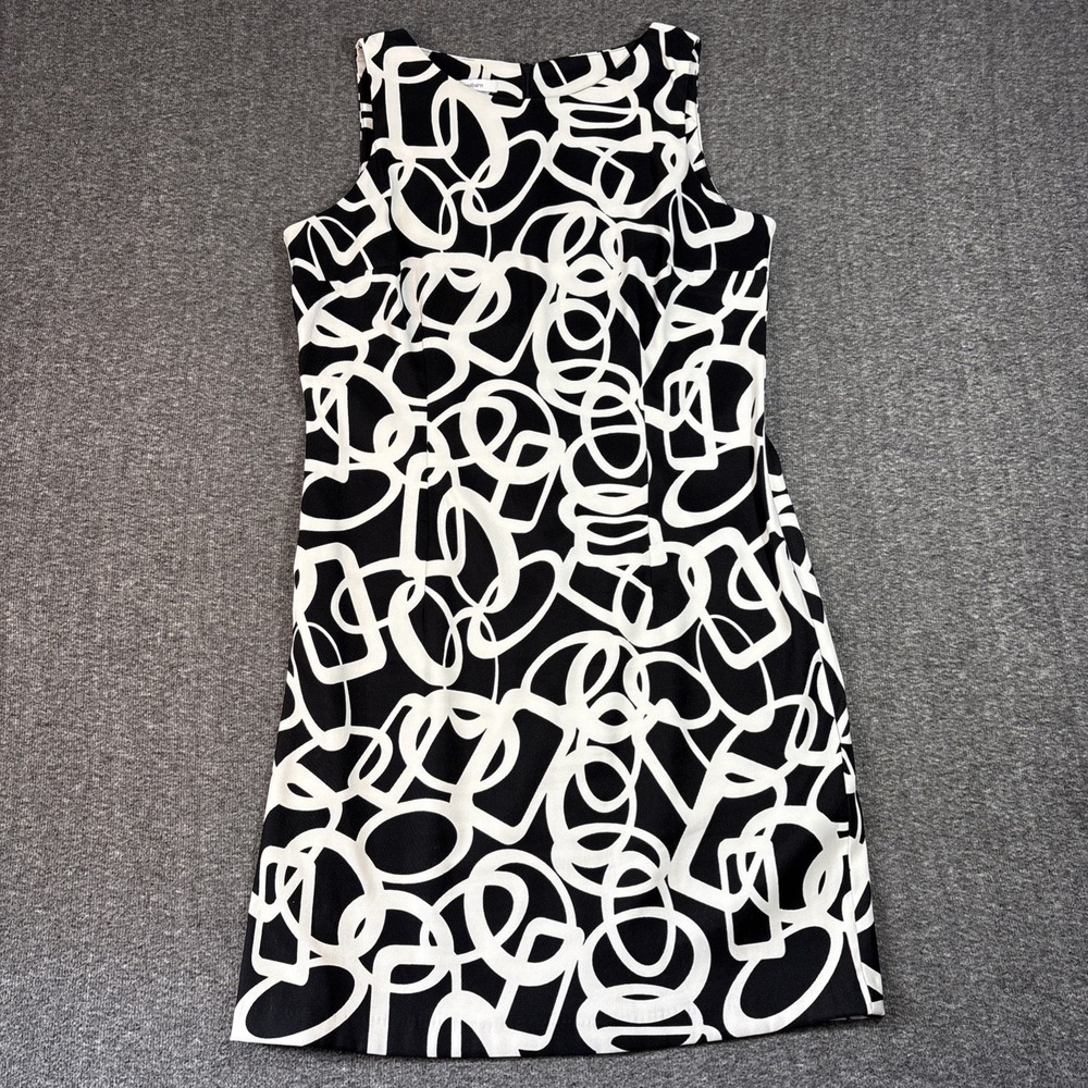 Dressbarn Womens Size 12 Geometric Print Sleeveless Shift Dress Black White